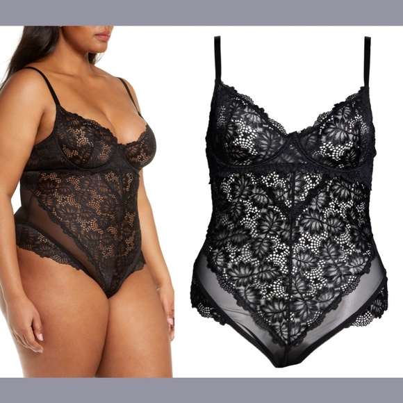 NWT OH LA LA CHERI [ PLUS 2X ] Lace Underwire Teddy in Black‎ - Picture 2 of 12
